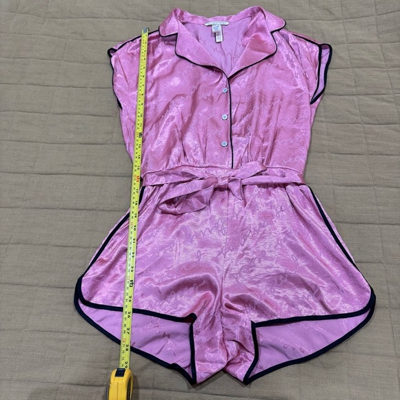 NWT Victoria Secret Satin Pink Logo Tie Sleep Romper Women's Size XS - Picture 4 of 9